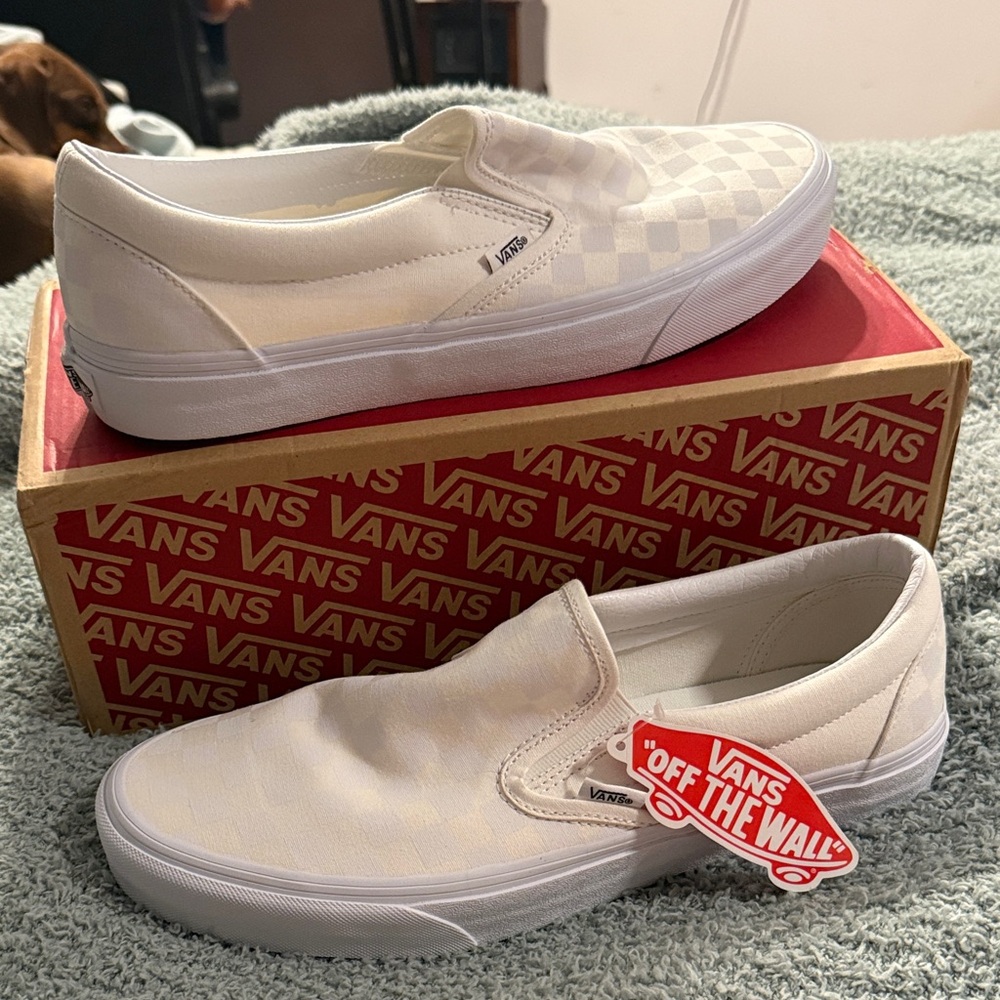 Vans Cream Checkered Slip-On Shoes